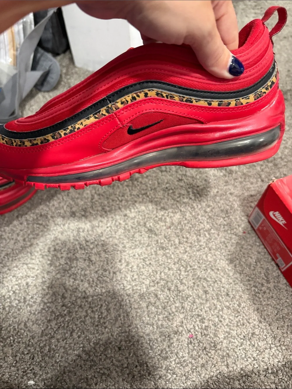 Nike Red Sneakers with Black and Leopard Trim